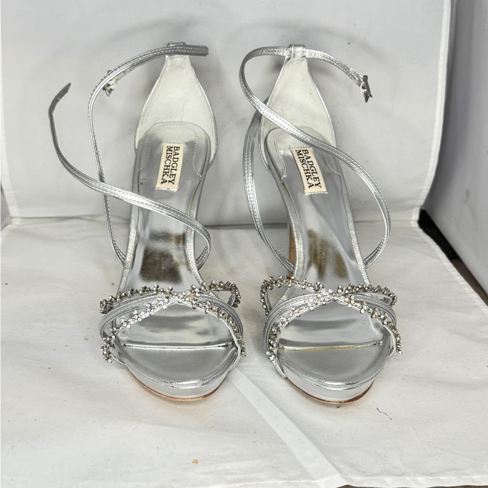 Badgley Mischka Metallic Silver Embellished Heels